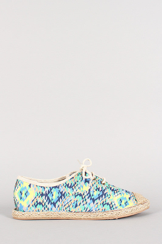 Qupid Tribal Lace Up Espadrille Flat