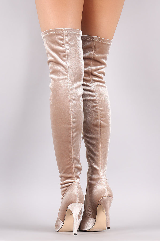 Velvet Pointy Toe Stiletto Over-The-Knee Boots
