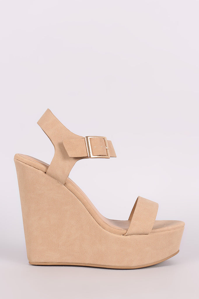 Bamboo Nubuck Open Toe Platform Wedge