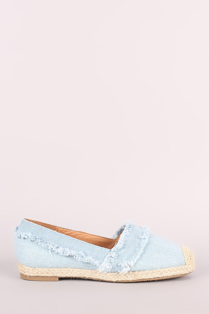 Frayed Denim Espadrille Slip On Loafer Flat