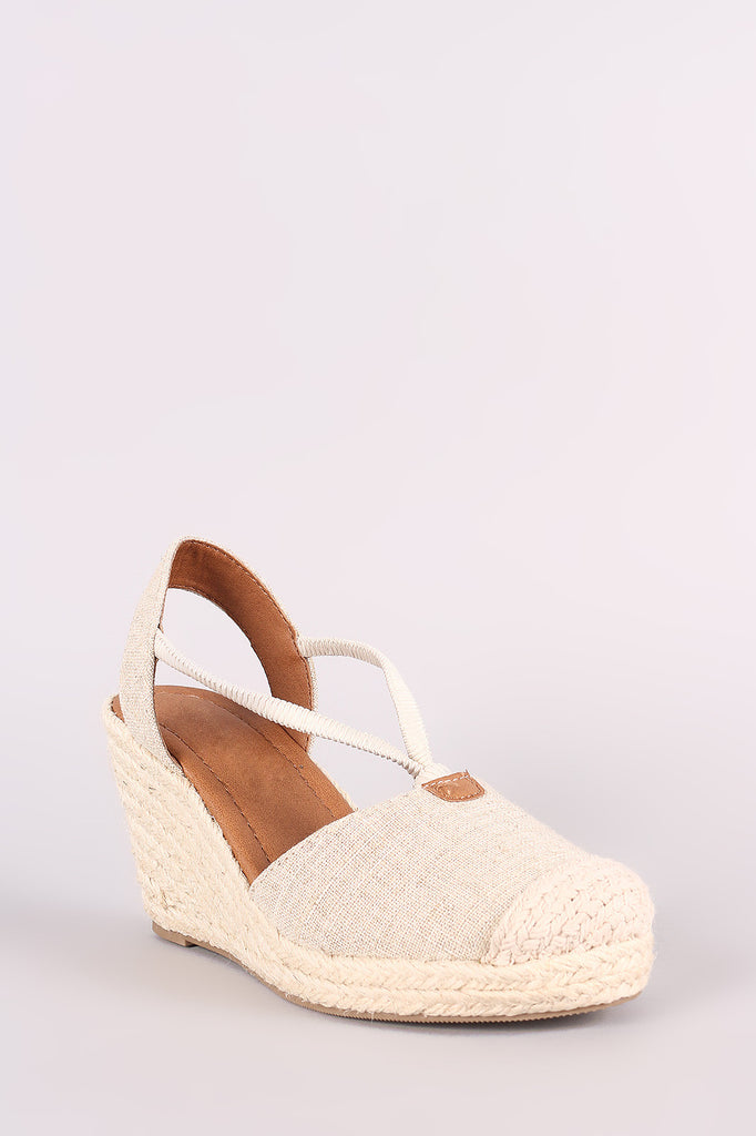 City Classified Linen Round Toe Espadrille Platform Wedge