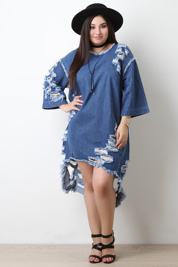 Destroyed Oversized High Low Denim Dress
