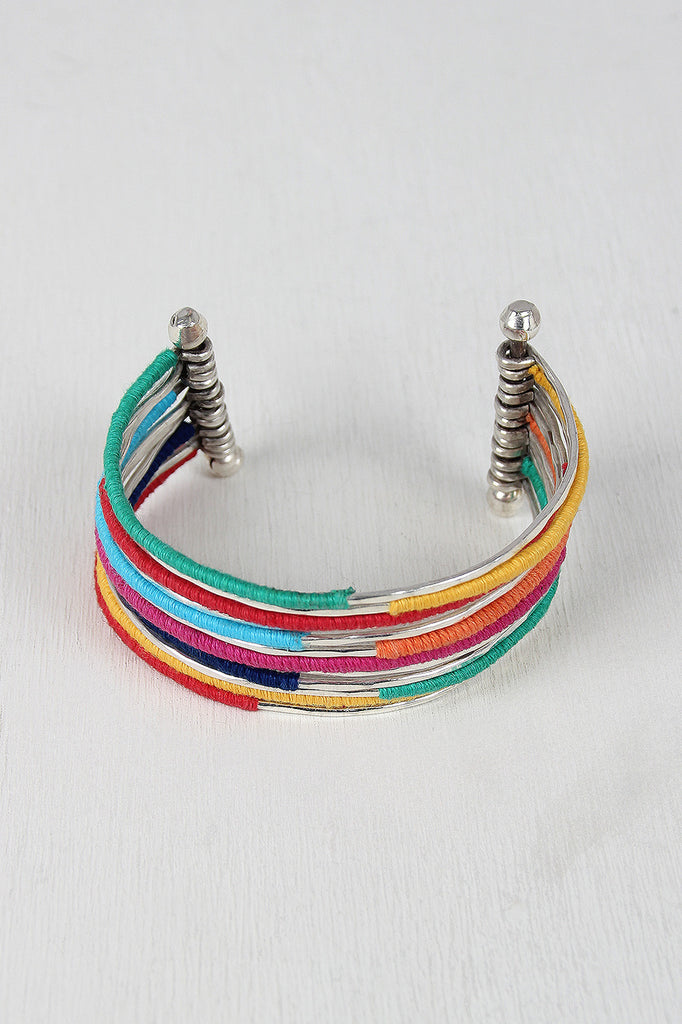 Hammered Wrapped Thread Cuff Bracelet