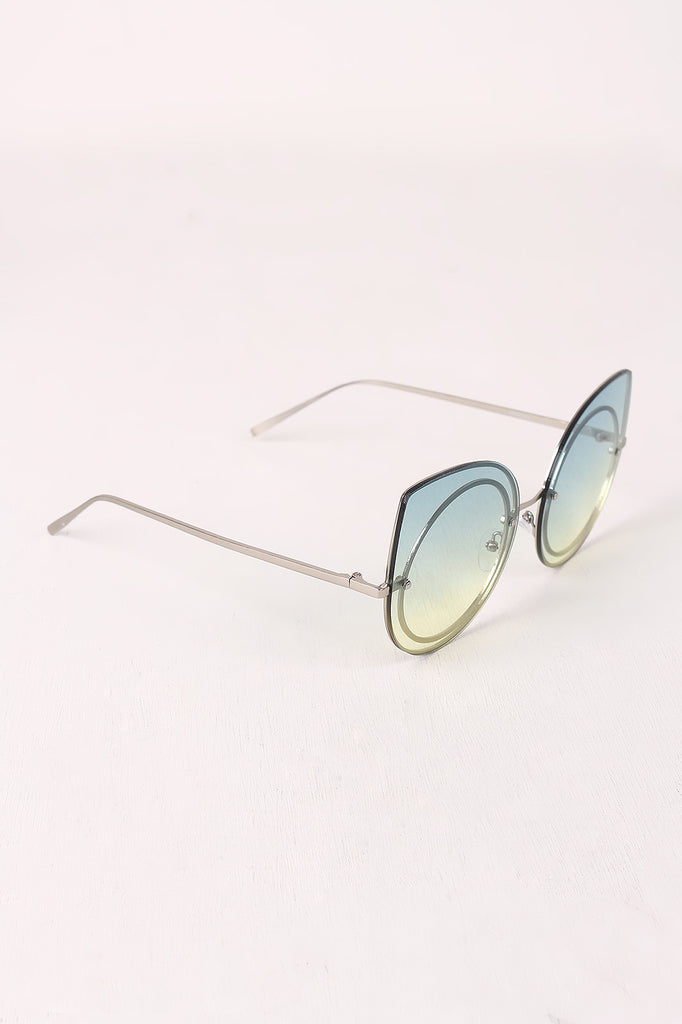 Sculpted Gradient Cat Eye Round Sunglasses