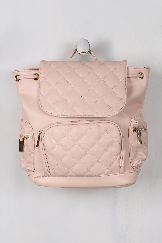 Vegan Leather Quilted Pullstring Backpack