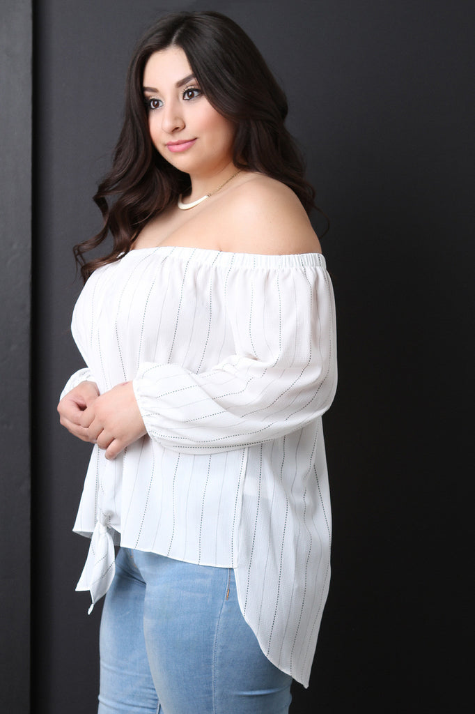 Striped Bardot Self-Tie High Low Top
