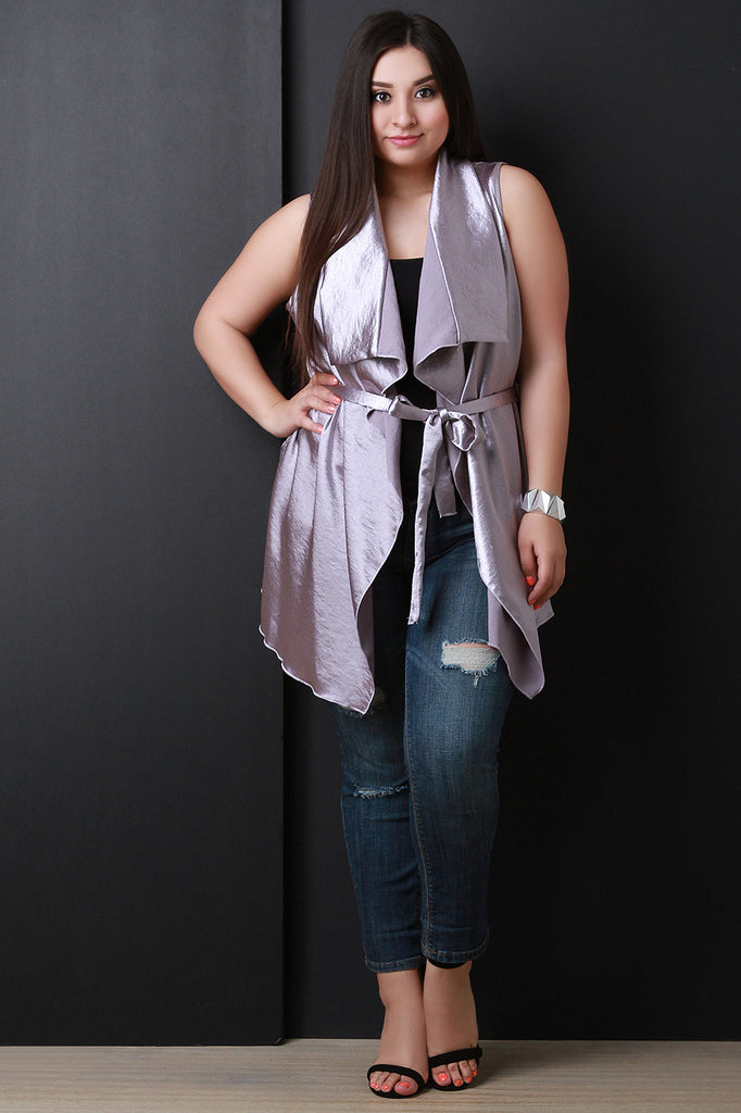Satin Waterfall Waist Tie Vest