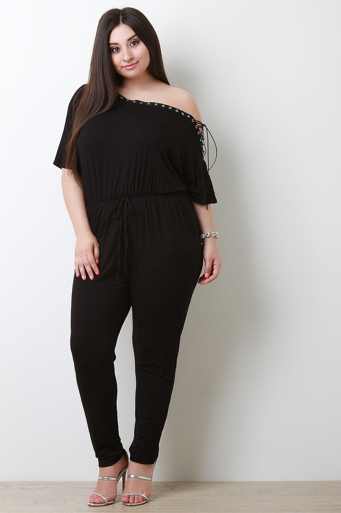 Asymmetrical One Shoulder Lace-Up Jumpsuit