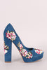 Shoe Republic LA Embroidered Floral Round Toe Platform Pump