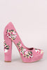 Shoe Republic LA Embroidered Floral Round Toe Platform Pump