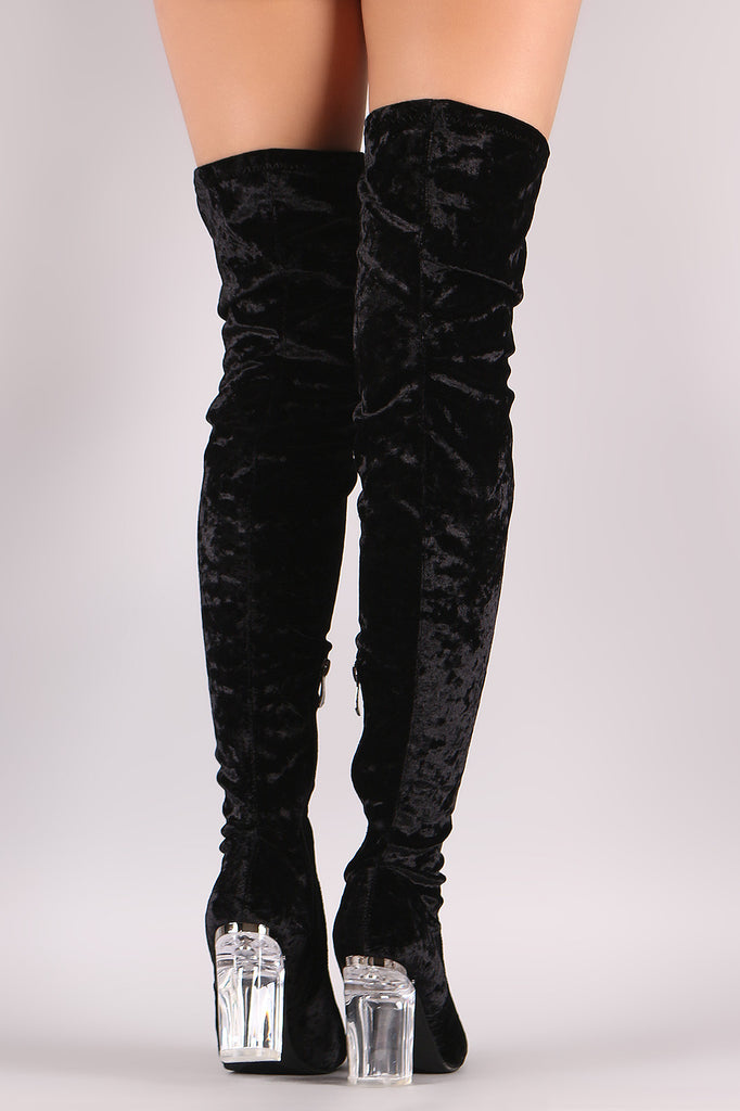 Crushed Velvet Fitted OTK Lucite Boots