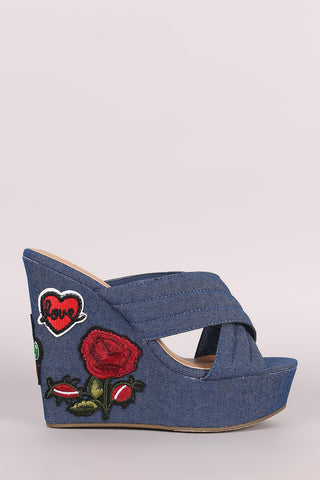 Bamboo Denim Double Band Platform Wedge