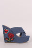 Bamboo Quilted Denim Cross Band Heart Patch Platform Wedge