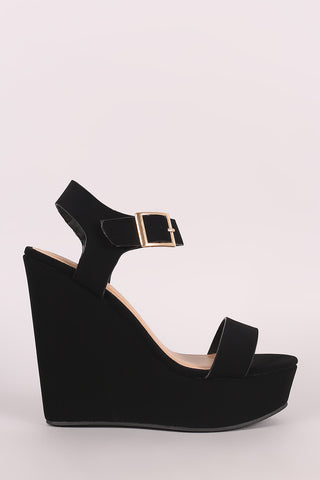 Bamboo Denim Double Band Platform Wedge