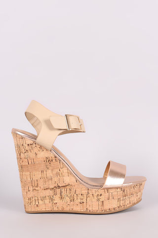 Bamboo Denim Double Band Platform Wedge
