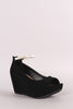 Bamboo Nubuck Peep Toe Wedge Pump