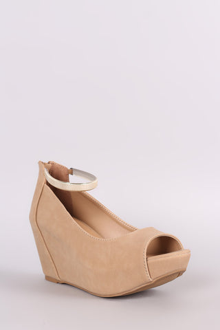 Bamboo Denim Double Band Platform Wedge