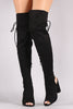 Suede Back Lace Up Chunky Heeled Over-The-Knee Boots
