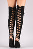 Suede Back Lace Up Chunky Heeled Over-The-Knee Boots