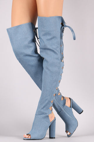 Denim Pointy Toe Stiletto Over-The-Knee Boots