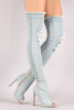 Distressed Denim Stiletto Over-The-Knee Boots