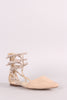 Suede Pointy Toe Glitter Bow Caged Flat
