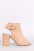 Bamboo Suede Buckled Ankle Strap Chunky Mule Ankle Boots