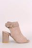 Bamboo Suede Buckled Ankle Strap Chunky Mule Ankle Boots