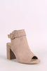 Bamboo Suede Buckled Ankle Strap Chunky Mule Ankle Boots
