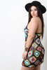 Multi Color Floral Crochet Halter Mini Dress