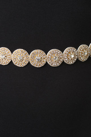 Circular Rhinestone Self-Tie Ribbon Belt