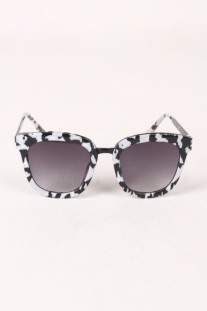 Marble Accent Plastic Frame Cat Eye Sunglasses
