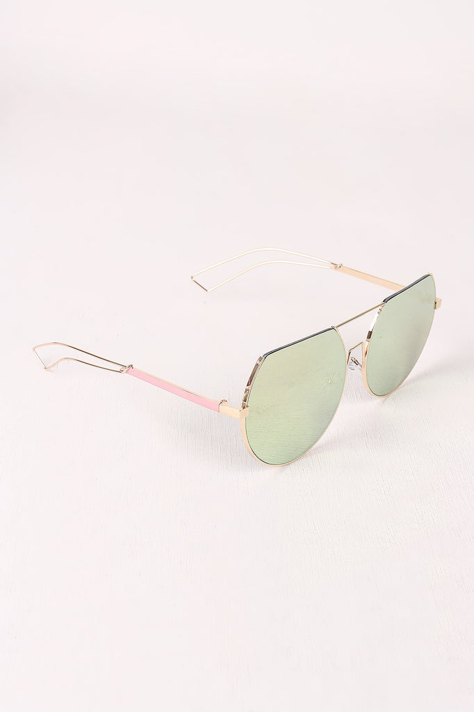 Semi-Rimless Double Bridge Laser Cut Round Sunglasses