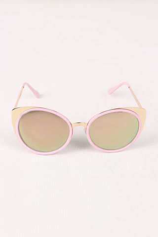 Mirrored Oval Metallic Cat Eye Sunglasses