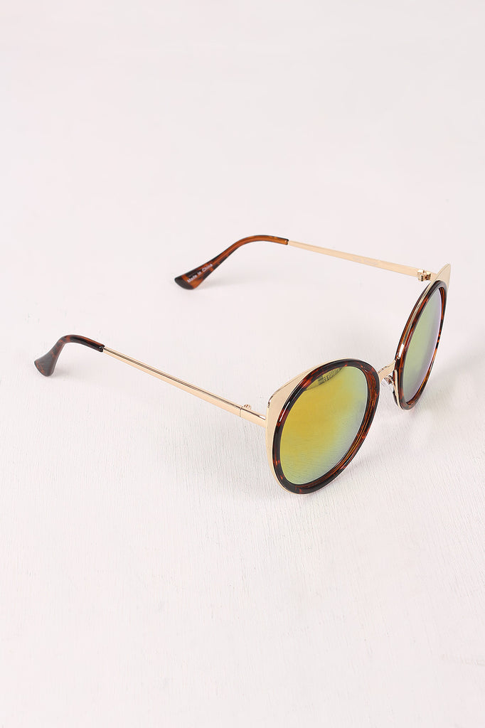 Mirrored Oval Metallic Cat Eye Sunglasses