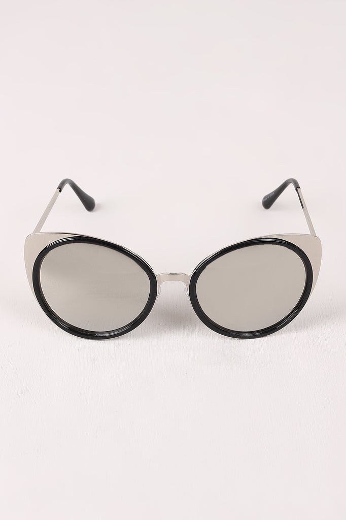 Mirrored Oval Metallic Cat Eye Sunglasses
