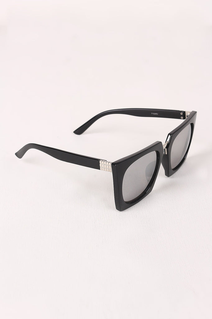 Geometric-Shape Plastic Frame Mirrored Sunglasses