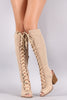 Suede Corset Lace-Up Chunky Heeled Knee High Boots