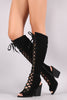 Suede Corset Lace-Up Chunky Heeled Knee High Boots