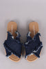 City Classified Crisscross Frayed Denim Slide Flat Sandal
