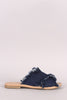 City Classified Crisscross Frayed Denim Slide Flat Sandal