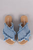 City Classified Crisscross Frayed Denim Slide Flat Sandal