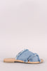 City Classified Crisscross Frayed Denim Slide Flat Sandal