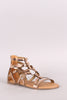 Qupid Metallic O-Ring Strappy Gladiator Flat Sandal