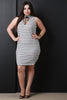 Lace-Up Choker Ribbed Knit Striped Dress