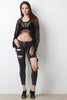 Fishnet Mesh Sharkbite Cinched Crop Top