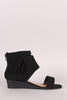 Bamboo Suede Tassel Ruched Ankle Cuff Wedge Sandal