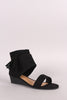 Bamboo Suede Tassel Ruched Ankle Cuff Wedge Sandal