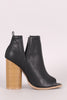 Qupid Side Cutout Peep Toe Chunky Heeled Booties