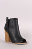 Qupid Side Cutout Peep Toe Chunky Heeled Booties